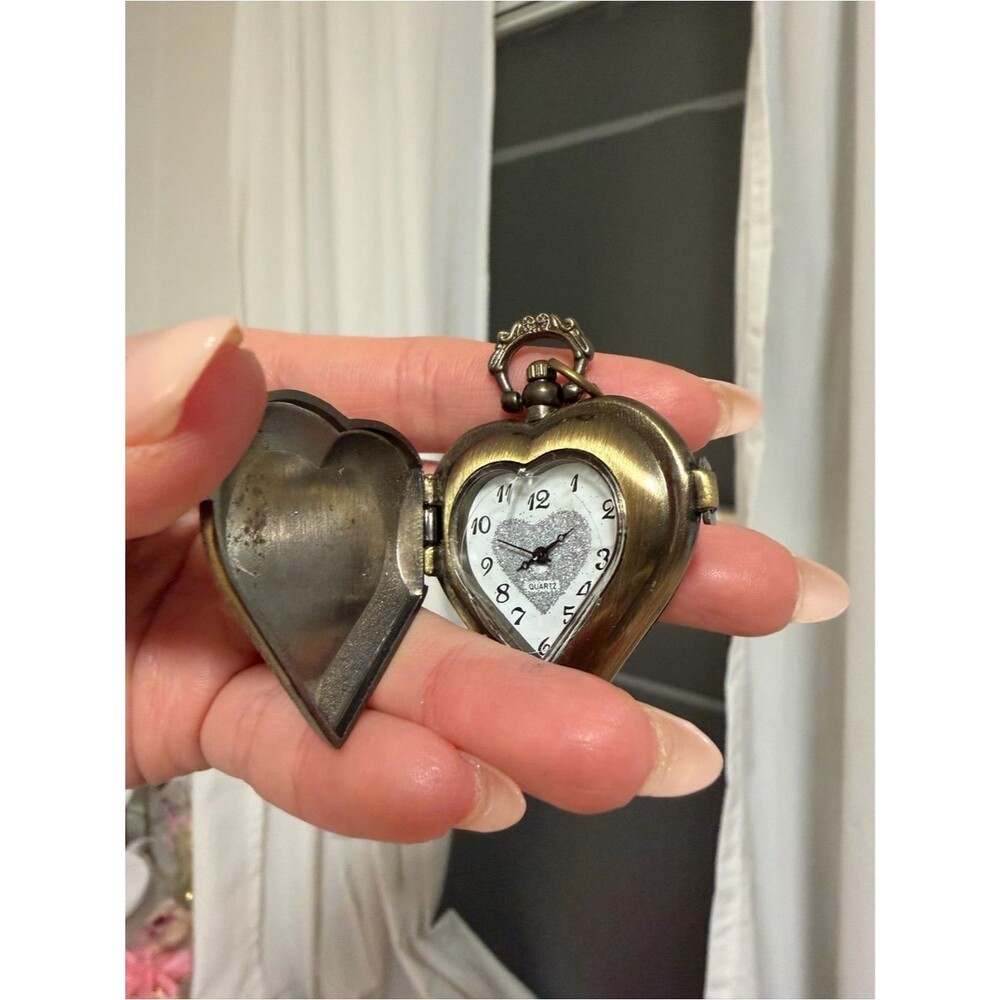 Heart Locket Pocket Watch - Antique Brass Finish